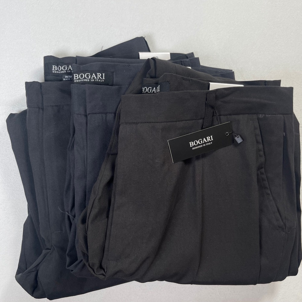 Bogari Men's Dress Pants Lot of 3 Black NWT Flat Front Career Office 35x32 36x32